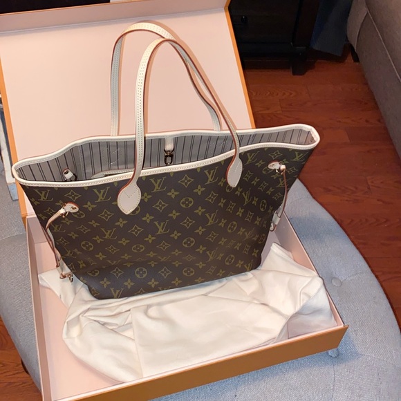 Louis Vuitton Neverfull Mono MM & Wristlet Gift Box with Blue Ribbon NEW - Picture 11 of 16